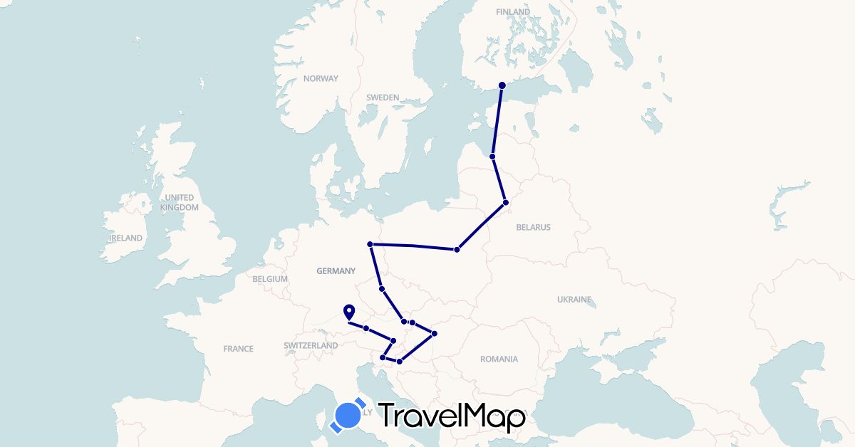 TravelMap itinerary: driving in Austria, Czech Republic, Germany, Finland, Croatia, Hungary, Lithuania, Poland, Slovenia, Slovakia (Europe)
